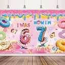6 7 Birthday Decorations Backdrop Donut Ice Cream Theme 6 7 Birthday Decorations 5x3Ft Blue and Pink Six Seven Party Banner Backdrop for Photography,I was 6 Now I'm 7 Party Wall Background