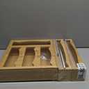 WHOMASS 6-in-1 Magnetic Bamboo Drawer Organizer for Food Bags and Wraps Adjustable Compartment Storage with Dispenser and Cutter Fits Gallon Quart Sandwich and Snack Sizes