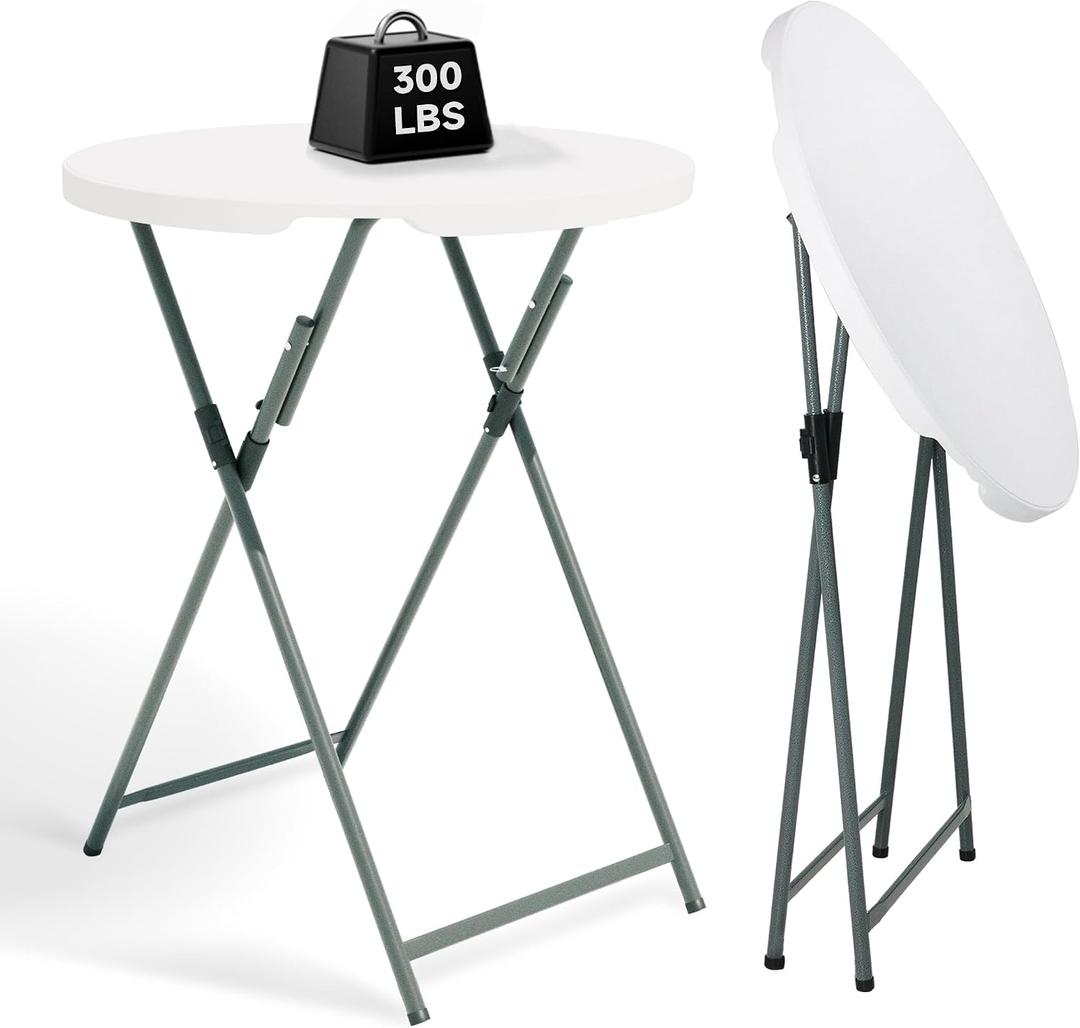 32" Round Folding Cocktail Table - HDPE Matrial Top with Steel Frame, Stable & Easy to Clean - High Top Table for Parties, Patio, Events, 1 Pack, White