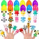 JIALWEN 12 Pack Eggs Prefilled with Animal Finger Puppets, Children's Multiple Activity Toys Basket Stuffers Surprise Easter Gifts Hunt Party Favors Classroom Prize Supplies