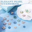 Giegxin 48 Pcs Rhinestone Buttons for Crafts Faux Pearl Embellishments Button Butterfly Flower Vintage Brooch for Wedding Decorations Jewelry Making DIY Clothes Bags Shoes Supplies(Blue)