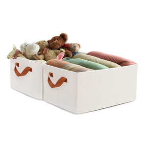 Storage Bins Baskets for Organizing - 15.4"x11.4"x7.9" Large Fabric Storage Cubes for Shelves Rectangular Foldable Closet Organizers with Handles for Clothes Toys 2-Pack (White) 