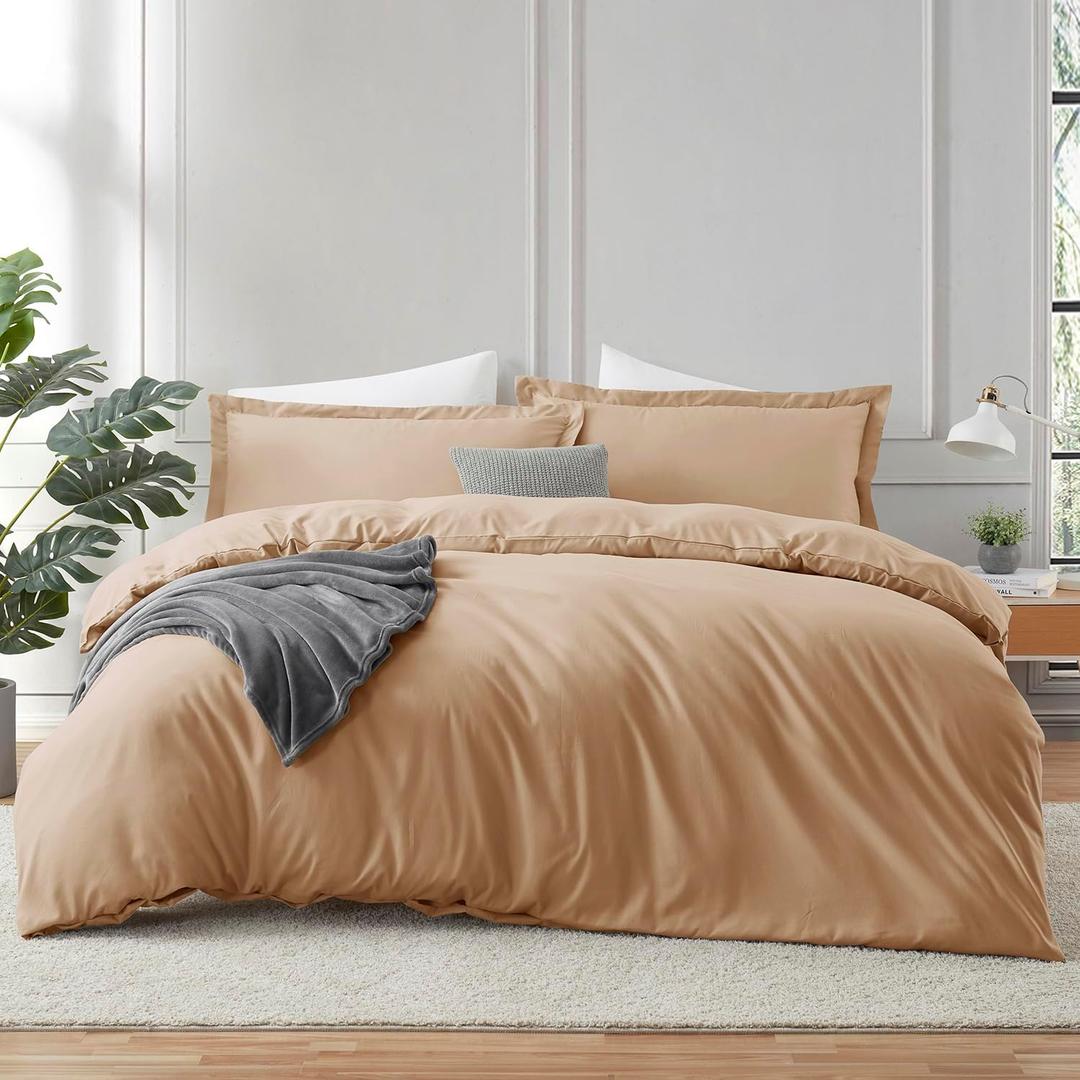 Hearth & Harbor Mocha Brown Duvet Cover Twin Size - 2 Piece Soft Double Brushed Bedding Set - Includes 1 Twin Duvet Cover with Button Closure 68x90 inches and 2 Pillow Shams