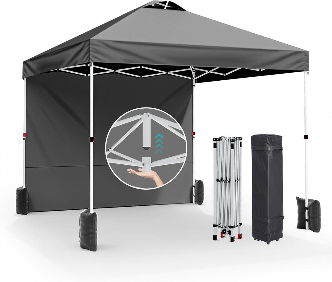 Canopy 10x10 Pop Up, Easy Up Outdoor Tent with Sidewall, PF 50+, Waterproof, Adjustable Sun Shelter with Vented Roof for Party, 1 Wheel Bag, 8 Stakes, 4 Ropes, 4 Sandbags,Gray (Gary)