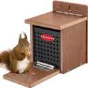 Kingsyard Squirrel Feeder Box for Outside, Recycled Plastic Squirrel Feeder with Removable Metal Front Panel & Perch, Easy to Fill & Clean, Weather-Proof Roof (Brown)