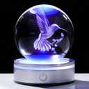 Movdyka 3D Crystal Ball Hummingbird Gifts for Women Men Glass Humming Bird Ornament Animals Figurine Home Decor with Colorful LED Base for Hummingbird Nature Lovers on Birthday Christmas- 3.15"/8CM