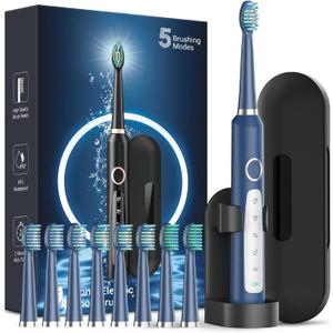 Rtauys Sonic Electric Toothbrush for Adults - Rechargeable, 41,000 Vibrations per Minute, Teeth Whitening, 8 Brush Heads, 24 Months of Usage, Blue