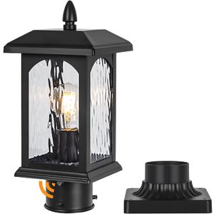 Dusk to Dawn Outdoor Post Light Fixture with Pier Mount Base - Waterproof Pole Outdoor Lighting, Modern Black Pillar Lantern Outside with Tempered Rippled Glass for Pathway, Garden, Patio, Anti-Rust (Black-1-PACK)