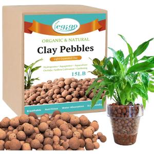 Legigo 15 LB Organic Leca Clay Pebbles for Plants, 4mm-16mm 100% Natural Leca Balls for Indoor Plants, Hydroton Clay Pebbles for Plants, Hydroponic Aquaponics Growing Orchid Drainage Terrarium