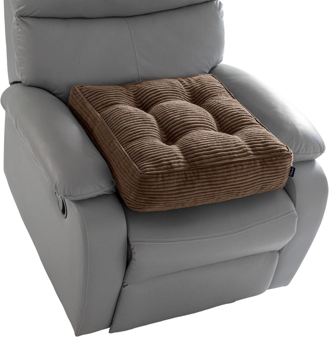 HIGOGOGO Tufted Corduroy Recliner Seat Cushion for Elderly, High Density Foam Large Square Seat Cushion for Recliner Chair, Floor Pillow, Office Chair, Car, No Pressure on Thighs, 20x20x4 (Brown)