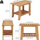 Teak Shower Bench, 24'' Heavy Duty Teak Wood Bathroom Seat, Water-Resistant Spa Bath Stool with Non-Slip Rubber Feet and Storage Shelf for Inside Shower and Outdoor Use, 350 lbs Capacity