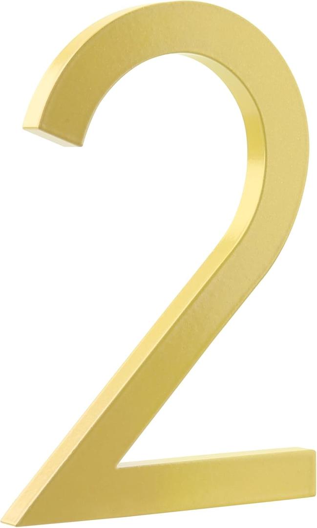 HASWARE Floating House Number 6 inch Stylish Door Numbers Alphabet Plaque Street Home Address Numerals (Golden, 2)