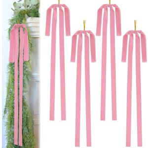 Large Velvet Christmas Bow 23.6x15.7 Inch Vintage Christmas Tree Topper Bows Christmas Staircase Wreath Bows for Xmas Fireplace Decoration (4, Pink)