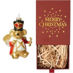 WDS WONDROUS Mouse Ornament Hanging Ball Christmas Decor - 3.14 Cute Animal Glass Ornament, Gold & White Christmas Mouse Decoration, Small Funny Ornaments for Xmas Tree Winter Holiday Decor Party