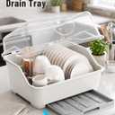 Tomorotec Plastic Dish Drying Rack & Drain Board with Lid Cover Light White, 15.8 x 12.2 x 10 inches