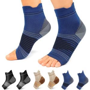 Plantar Fasciitis Sock (6 Pairs) for Men and Women, Compression Foot Sleeves with Arch and Ankle Support (Black, Nude, Navy, Large)