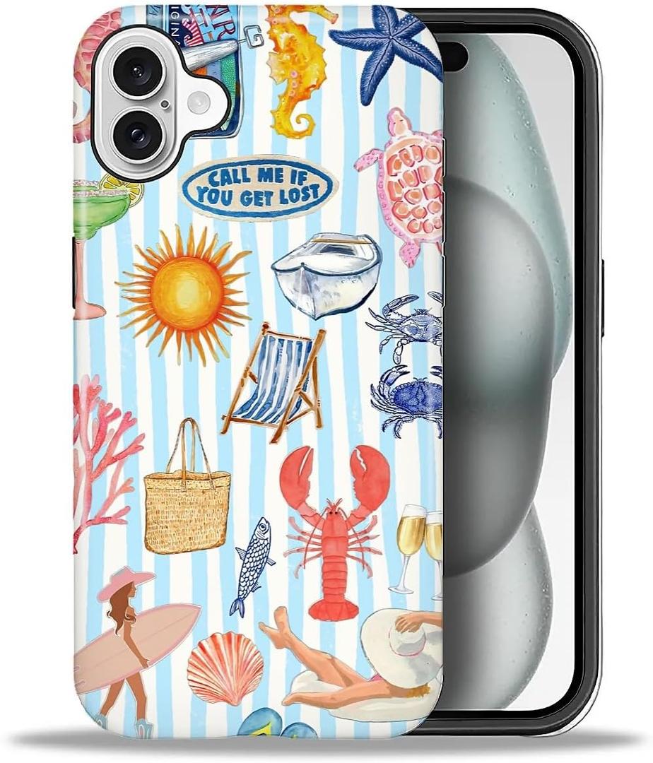 DAIZAG Case for iPhone 16 Plus, Seaside Lobster Summer Life Full-Body Design - Hybrid Dual Protection Soft TPU + Hard PC, Shockproof & Scratch-Resistant Protective Cover Phone Case for Men Women