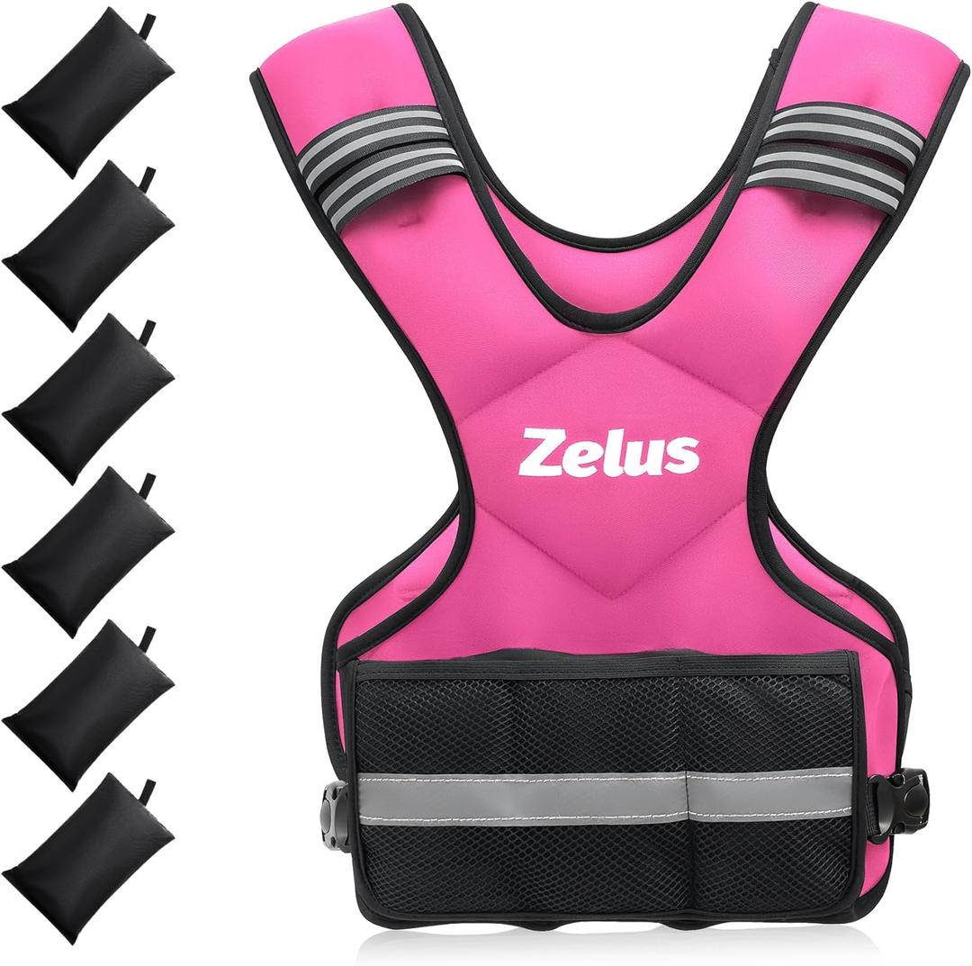 ZELUS Weighted Vest for Men and Women, Adjustable Body Weight Vest Exercise Set for Workouts, 4-10lb/ 11-20lb/ 20-32lb with 6 Ironsand Weights for Cardio Strength Training Walking Jogging, 20-32lb. Pink