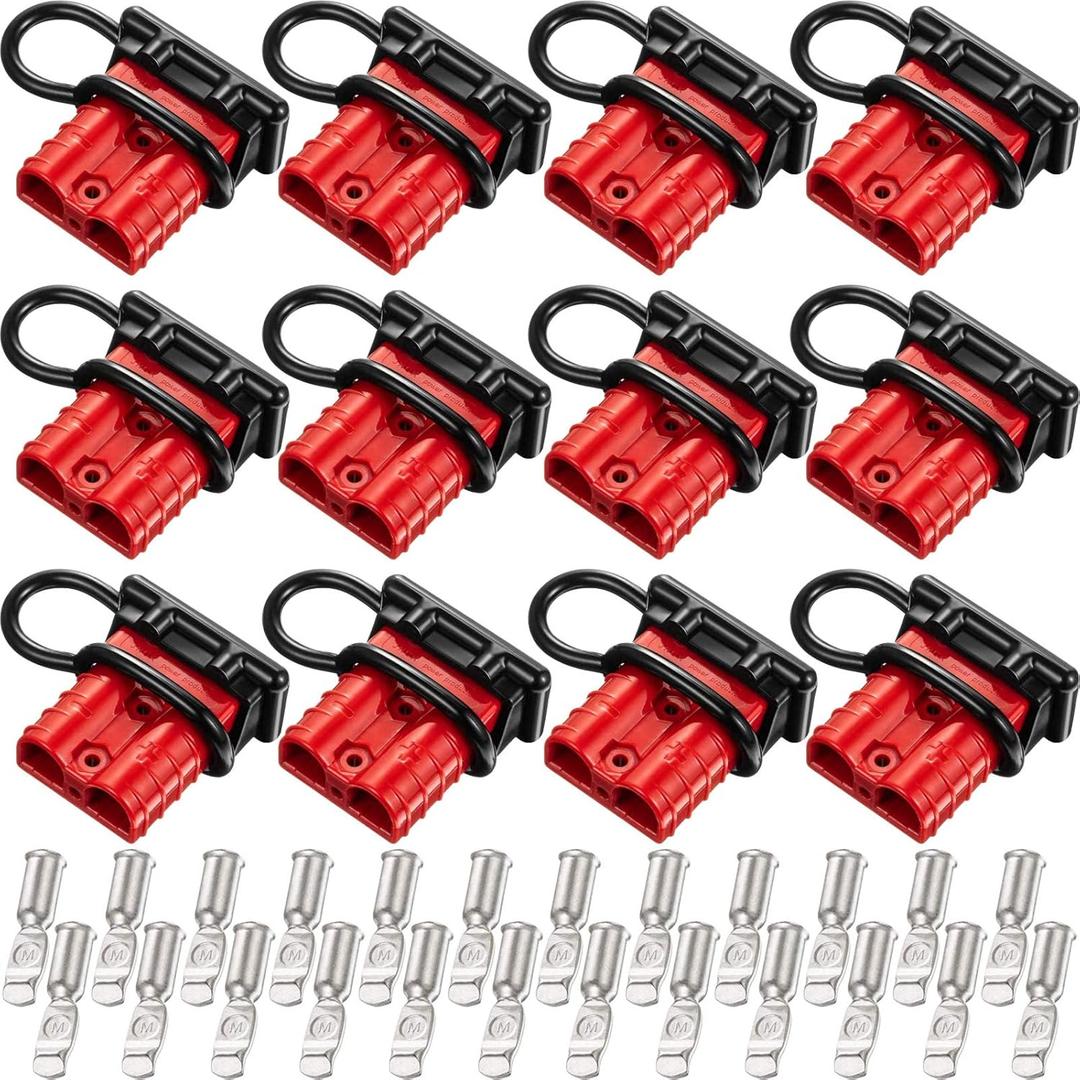 Frienda 12 Pieces Red 6-10 Gauge Battery Quick Connector 50A 12-36V Battery Quick Disconnect Wire Harness Plug Kit for Motor Recovery Winch Trailer