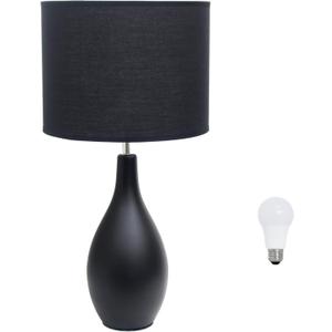 Simple Designs LT2002-BLK-LB 18.11" Oval Bowling Pin Base Ceramic Table Lamp with LED Bulb, Black (unspecified)