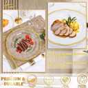 Hioasis 350pcs Clear Gold Plastic Plates - Gold Plastic Dinnerware Set Includes 50 Dinner Plates, 50 Dessert Dinnerware, 50 Cups, 50 Rolled Napkin Cutlery Perfect for Wedding & Party