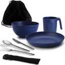 Camping Utensils, Reanea Camping Mess Kit for Travel, Camping, Picnic, Outdoor, Camping Gear Include Knife, Spoon, Fork Cutlery Set, Cup, Bowl, Plate, Camping Essentials for 1
