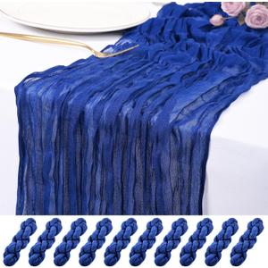 10 Pack Royal Blue Cheesecloth Table Runner 17x108 Inch Semi Sheer Boho Rustic Gauze Cheese Cloth Table Runners for Wedding Party Birthday Baby Shower Home Dcor