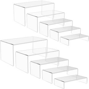 10 Pack acrylic display stand, Acrylic Display Risers, 5 Sizes Clear Product Stand, Jewelry Display Riser Shelf Showcase Fixtures For Collectibles Display, Toy Figure Display - 2 Sets (6.8" to 10")