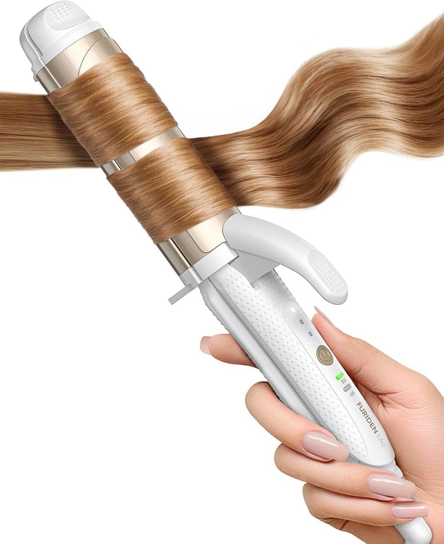 FURIDEN Lite Dual-Voltage Curling Iron: 110V-240V 1 1/2 Inch Ceramic Wide Barrel 2-in-1 Curling Iron for Chin Length Hair - Europe Travel for Soft Curls with Clamp
