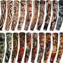 HOVEOX 20pcs Temporary Tattoo Arm Sleeves Arts Fake Slip on Arm Sunscreen Sleeves Body Art Stockings Protector -Designs Tribal, Tiger, Dragon, Skull, and Etc Unisex Stretchable Cosplay Accessories