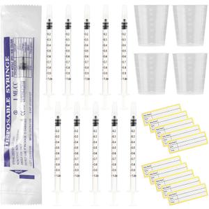 20 Sets 1ml Colostrum Syringes with Caps No Needle Syringe Colostrum Collector Kit Include 20pcs 1ml Sterile Syringes, 20 Labels and 4 Measuring Cups
