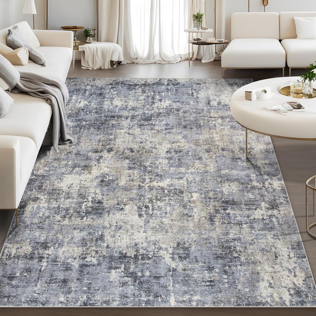 Area Rug Living Room Rugs: 9x12 Indoor Soft Fluffy Rug Abstract Carpet for Bedroom Kitchen Dining Room Floor Washable Plush Throw Large Accent Rug Home Office Nursery Decor - Blue Gray Beige