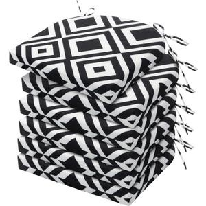HARBOREST Outdoor Chair Cushions Set of 6, Water Resistant Patio Chair Cushions with Ties, Outdoor Seat Cushions for Patio Furniture, 17"x16"x2", Black/White Diamond
