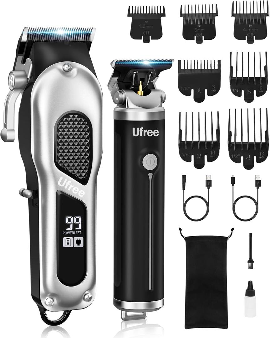 Ufree Hair Clippers for Men, Professional Clippers and Trimmers Set, Cordless Clippers for Hair Cutting, Beard Trimmer, Barber Clippers, Rechargeable Electric Shaver, Gifts for Men (Black Silver)