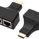 HDMI to RJ45 Network Adapter, Qaoquda 1080P HDMI Male to Dual RJ45 Female Network CAT5e CAT6 Converter Extender Splitter Repeater for HDTV HDPC PS3 STB(2-Pack)