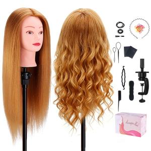 Mannequin Head with 80% Human Hair, TopDirect 24" Blonde Real Hair Cosmetology Mannequin Head Hair Styling Hairdressing Practice Training Doll Heads with Clamp Holder and Tools (Golden)