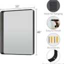 Koonmi Black Bathroom Mirror for Wall, 30x48 Inch Matte Metal Deep Framed Rounded Rectangle Wall Mirror for over Sink, Shatterproof Tempered Glass Mirrors for Bathroom, Hang Vertically or Horizontally