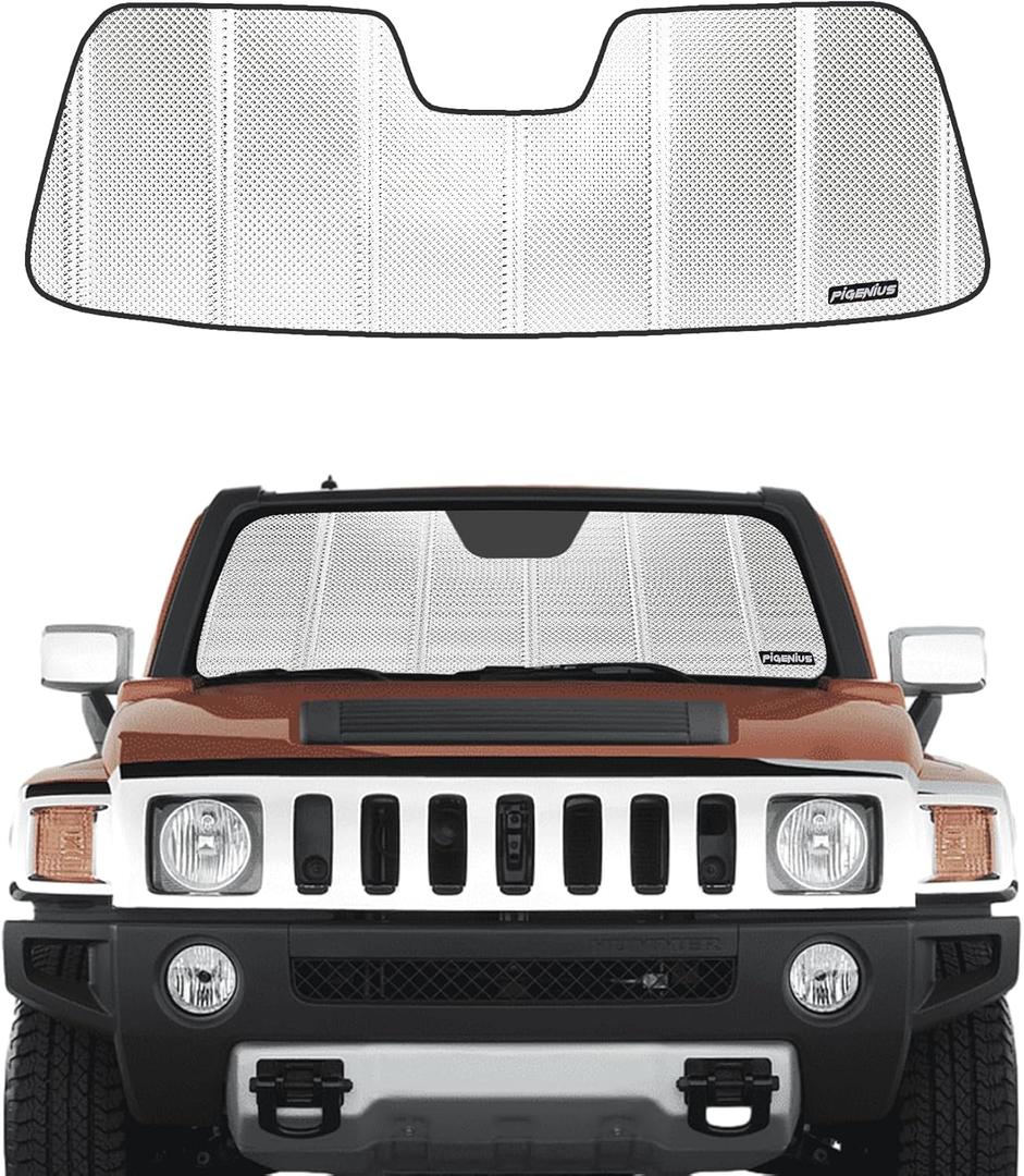 Windshield Sun Shade for 2006-2009 Hummer H3. Front Window Sunshade with Storage Bag (Classic Shiny Silver)