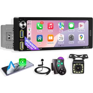 Single Din Car Stereo with Wireless Apple CarPlay & Android Auto, Designed for Older Vehicles, Bluetooth Hands-Free, FM Radio, Backup Camera Support