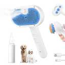 Pet Steam Brush for Dog & Cat - 3-in-1 Steam Grooming Brush for Shedding & Hair Removal - Self Cleaning Spray Comb with Mist for Long Haired Pets, Blue(waterless shampoo not include) (7.8in blue)