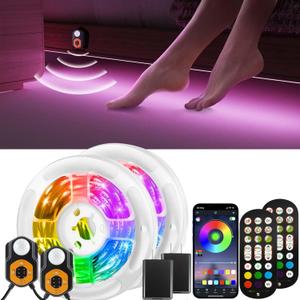 Under Bed Lights Motion Sensor LED Light Strip, 2x9.84ft 3 Mode RGB Motion Activated Bed Light with Music Sync and Timer, Color Changing Dimmable LED Light Birthday's Day Gift
