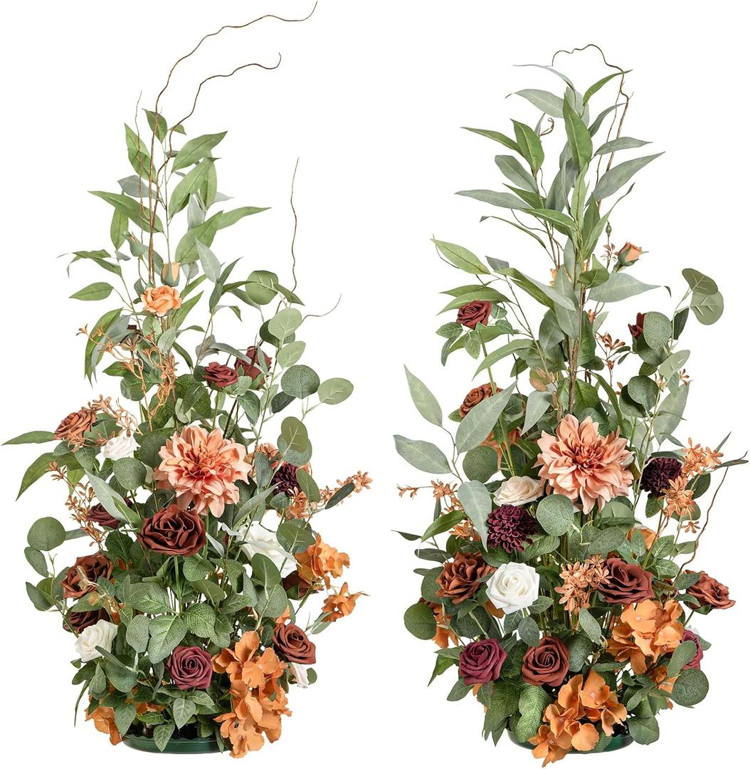 Ling's Moment 41" Tall Fall Free Standing Artificial Flowers Arrangements 2 pcs Wedding Arch Altar Stage Decorations Sunset Terracotta For Ceremony Reception Church Backdrop Outdoor Aisle Floral Party
