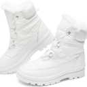 BABUDOG Womens Warm Fur Lined Mid-Calf Boots Waterproof Winter Snow Boots Non-slip Lace up Combat Boots (8, White)