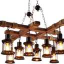 A Million 8 Lights Industrial Retro Wooden Chandelier Pendant Light Island Hanging Ceiling Fixture Vintage Farmhouse Wood Light Adjustable Chain for Home Cafe Bar Restaurant (39.4")