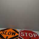 SmartSign "Stop - Slow" Double Sided Paddle | 18" 3M Engineer Grade Reflective Aluminum (Black/Red/Orange on White)