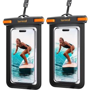 Lamicall 2 Pack Cell Phone Bag, for Mother Mom, Birthday Gift for Father Teens Girls Boys Phone Pouch, Black (Orange black 7")