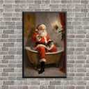 Santa Claus wall decor, fun bathroom poster print, Santa Claus in the bathtub art painting, winter holiday Christmas decoration, Victorian style vintage wall art poster for bathroom and bedroom (8x12in BlackMetalFrames)