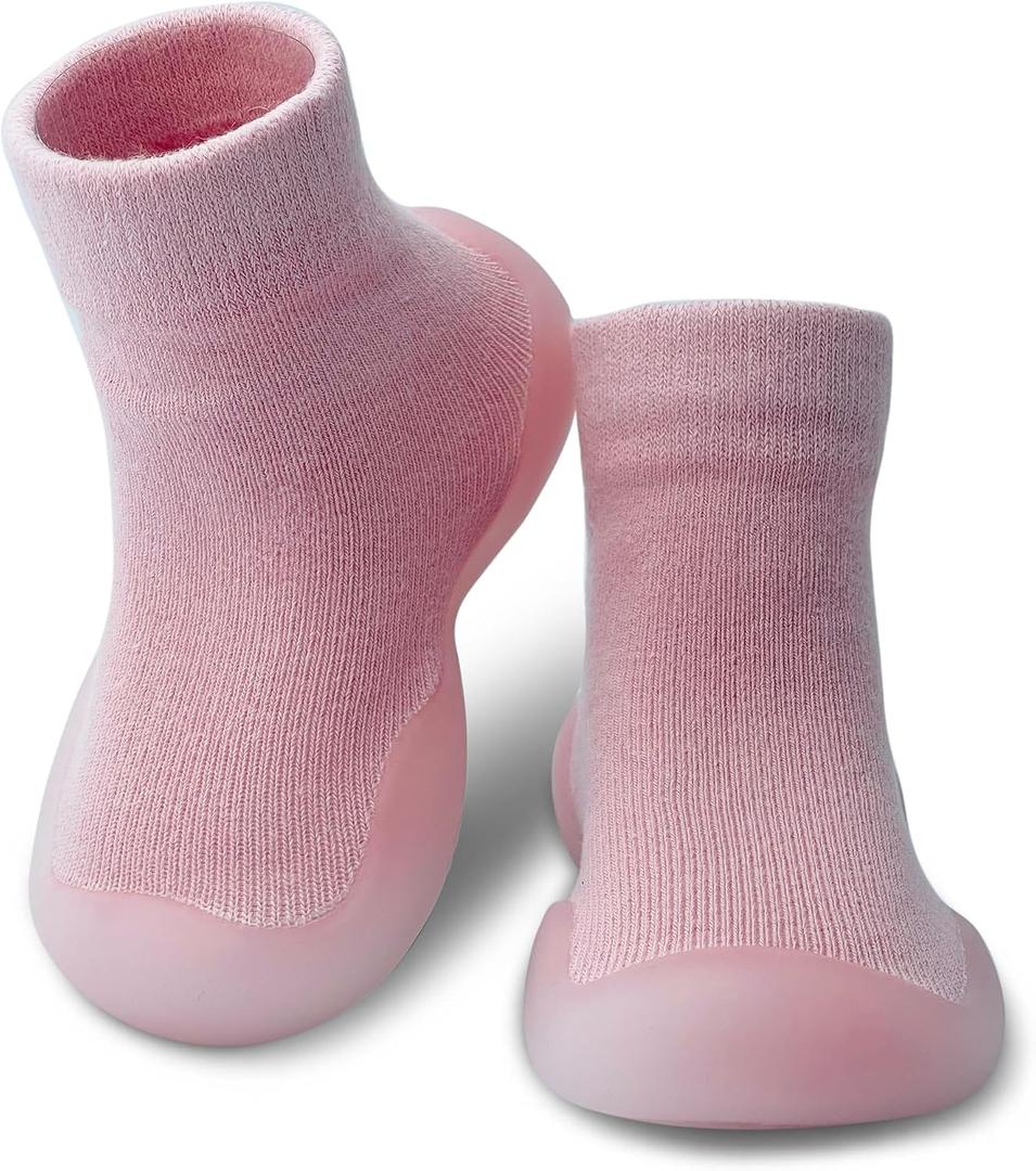 2 x Baby Shoes Boys Girls First Walking Shoes Non Slip Soft Sole Sneakers Toddler Infant Babygirl Sock Shoes (Pink)