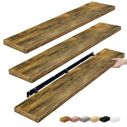 Sorbus Floating Shelves for Wall - 55 Inch Extra-Long Bathroom Shelves, Wall Decor for Bedroom, Kitchen, Living Room, Book Storage - Mounted Floating Shelf with Hidden Brackets (Rustic Brown, 3 Pack)