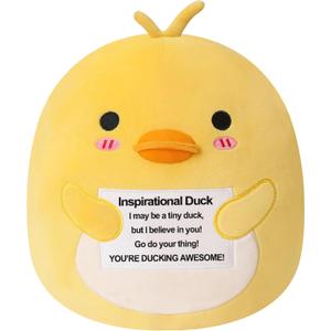 Duck Plush, Cute Duck Stuffed Animal, Positive Plushies Doll Funny Reduce Pressure Toy Cheer Up Gifts for Girls Boys Party Decor 10"